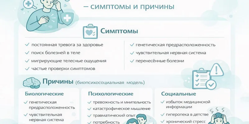 Симптомы и причины ипохондрии инфографика